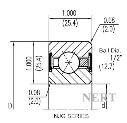 NJG(Φ25.4 mm)薄壁密封四點接觸球軸承剖面圖