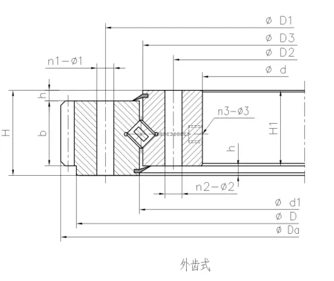 外齒式交叉滾子轉盤軸承結構尺寸圖